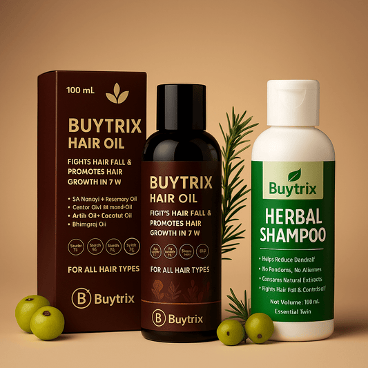 Buytrix Ayurvedic Hair Oil + Herbal Shampoo – 100% Natural Combo for Strong, Healthy & Shiny Hair | Stops Hair Fall, Boosts Growth & Nourishes Scalp | Sulphate & Chemical Free Formula - Zoodo