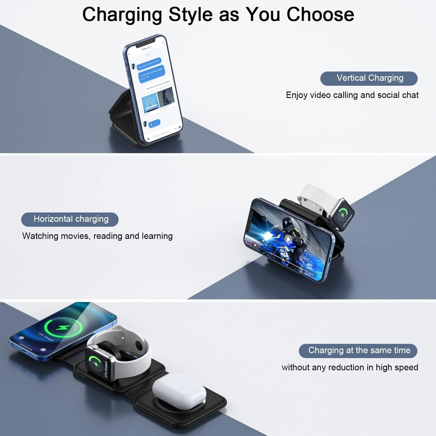3 - in - 1 Wireless Magnetic Foldable Charging Pad – Fast Qi Charging for All Your Devices - Zoodo